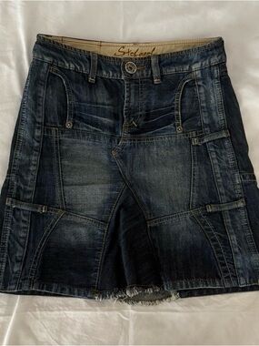 Stefanel Blue Dark Wash Paneled Denim Skirt